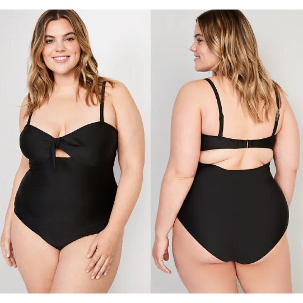 NWT Old Navy Tie-Front Keyhole Bandeau-Style One-Piece Swimsuit Black 4X